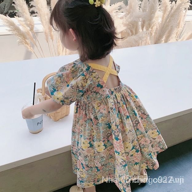 Short Sleeve Open Back Dress For Baby Girl