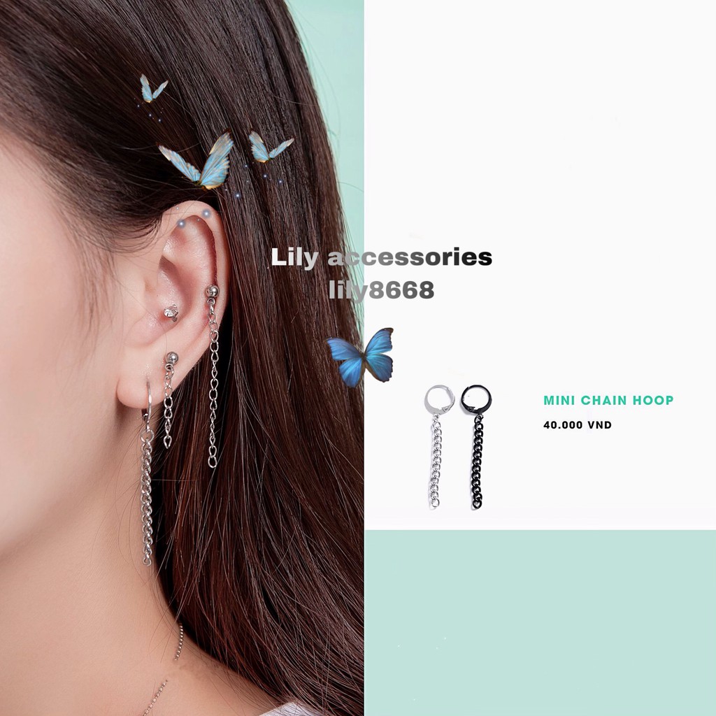 Chain Earring khuyên tai titan dây xích cá tính không gỉ không đen không dị ứng nam nữ Unisex