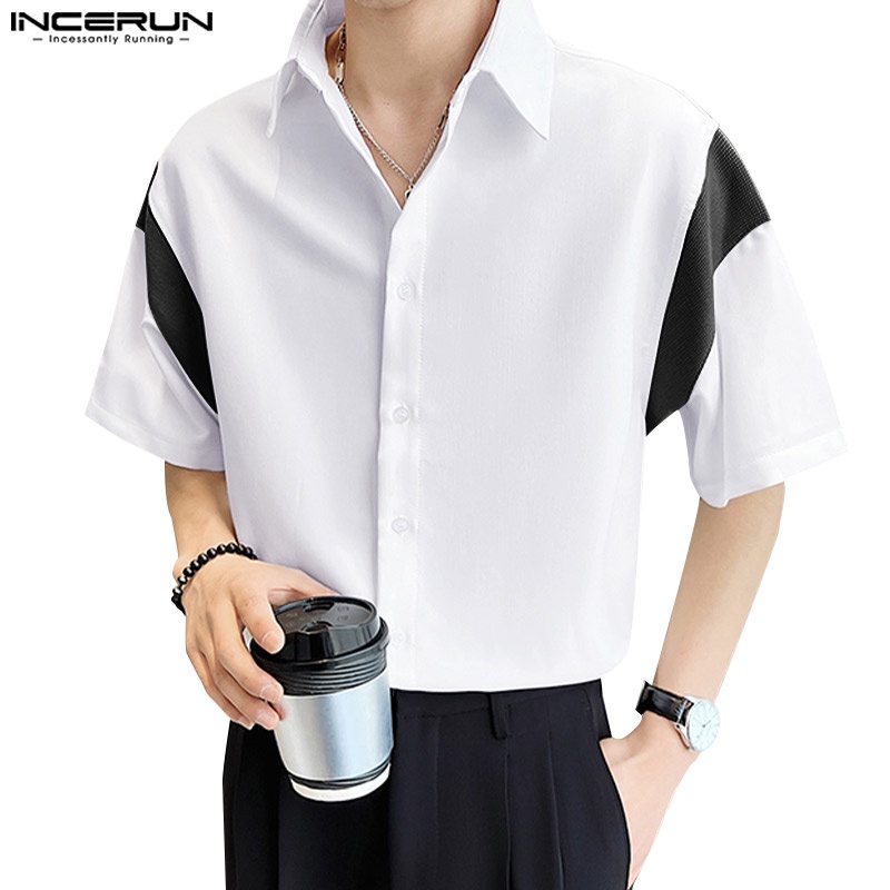 Áo sơ mi INCERUN tay lửng màu trơn phong cách Hàn Quốc cho nam