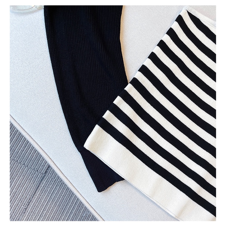 NUZIRO Bộ đồ  gồm áo dệt kim tay dài cổ tròn kẻ sọc và áo hai dây xinh xắn thời trang Hàn Quốc cho nữ (Có bán lẻ)