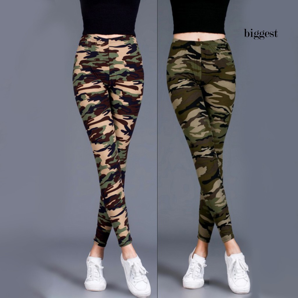 Quần legging Lưng Cao Hoạ Tiết Lính Chất Liệu Co Giãn Có size Lớn Cho Nữ
