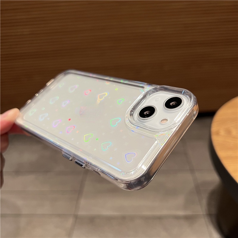 Ốp Điện Thoại Trong Suốt Chống Sốc Màu Laser Họa Tiết Trái Tim Thời Trang Cho compatible for iPhone 14 13 12 11 Pro Max XR XS 7 8 Plus SE SE3 2022