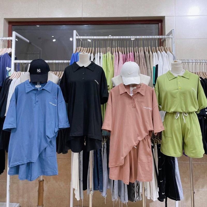 Set Bộ Áo Polo Mix Quần Trơn Unisex Dáng Rộng( ảnh thật 100% tự chụp ) | BigBuy360 - bigbuy360.vn