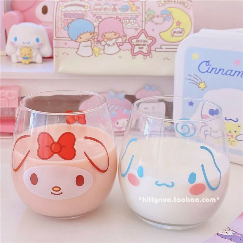 (SẴN)cốc thủy tinh, ly thủy tinh uống nước hoạt hình thỏ cinnamonroll đáng yêu[TNC]