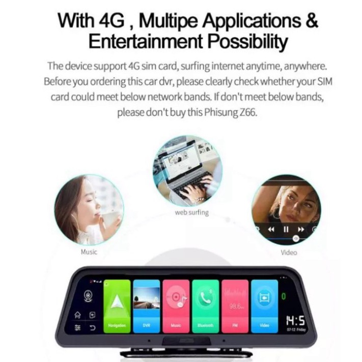 Camera hành trình đặt taplo ô tô cao cấp Phisung Q98 tích hợp 4G, Wifi, định vị GPS, Android 8.1,GPS+BD định vị, Navitel