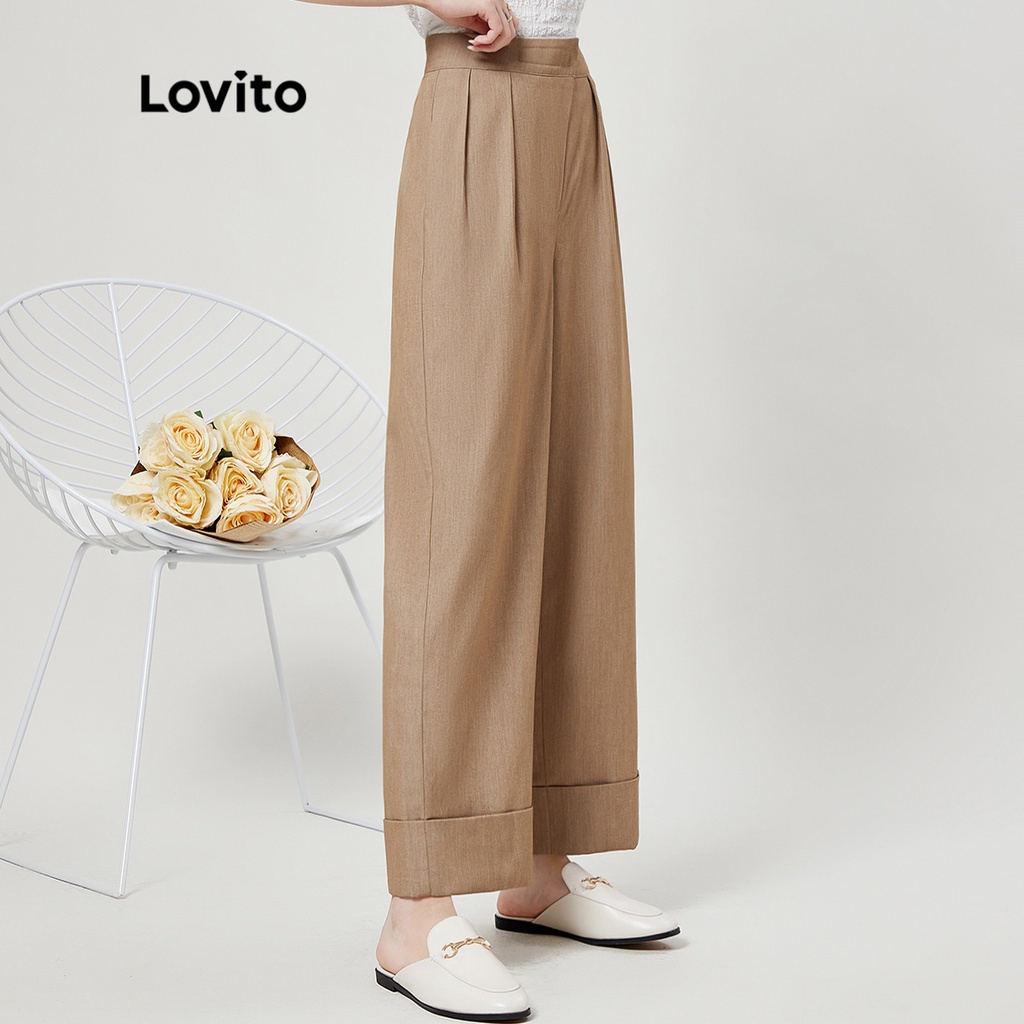 Quần nữ Lovito trơn cao eo thanh lịch thân thiện với làn da và thoải mái L33ED047 (Kaki)