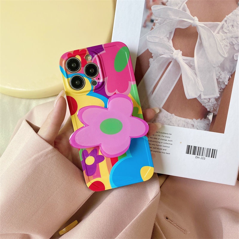 Ốp Điện Thoại Silicon Nén Mềm Hình Hoa Nhiều Màu Có Giá Đỡ Cho Apple Iphone 13Promax 11 12 xs xr
