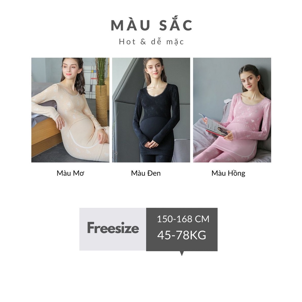 Bộ đồ bầu giữ nhiệt/ bộ đồ ngủ bầu và cho con bú spandex không áp lực bụng Snugg Việt SNU2112