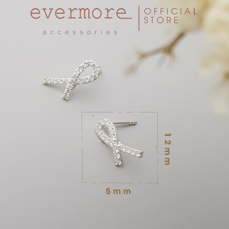 Bông tai bạc EVERMORE, bông tai bạc chiếc nơ đính đá thanh lịch, minimalism - H043