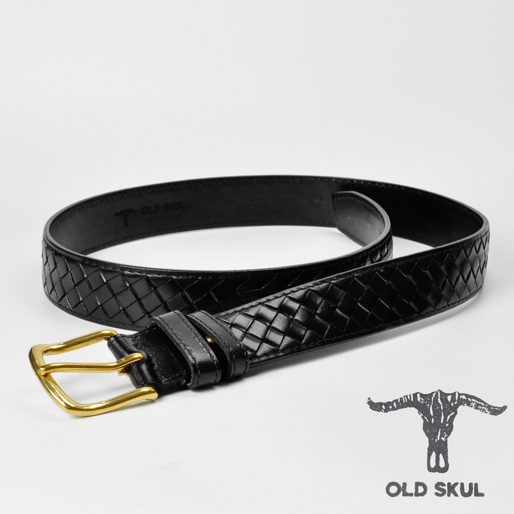 Dây thắt lưng da đan kết bản 38mm Old Skul, khóa đồng thau, phong cách vintage DL262