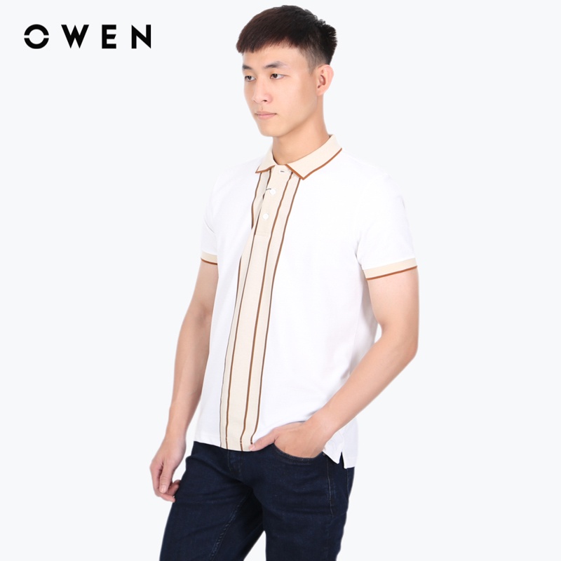 Áo polo ngắn tay Nam Owen CVC Bodyfit Trắng - APV220348