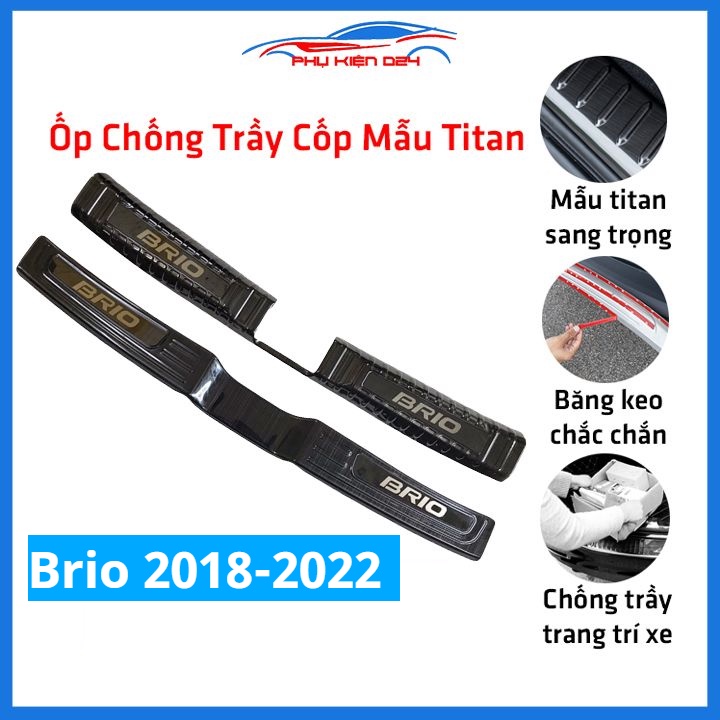 Ốp chống trầy cốp Brio 2018-2019-2020-2021-2022 thép không gỉ vân titan bảo vệ xe chống va đập