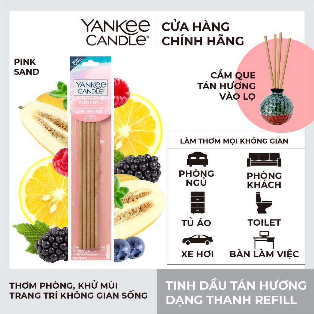 Tinh dầu tán hương dạng thanh Yankee Candle (refill) - Pink Sands (gồm 5 thanh tán hương, không kèm lọ)