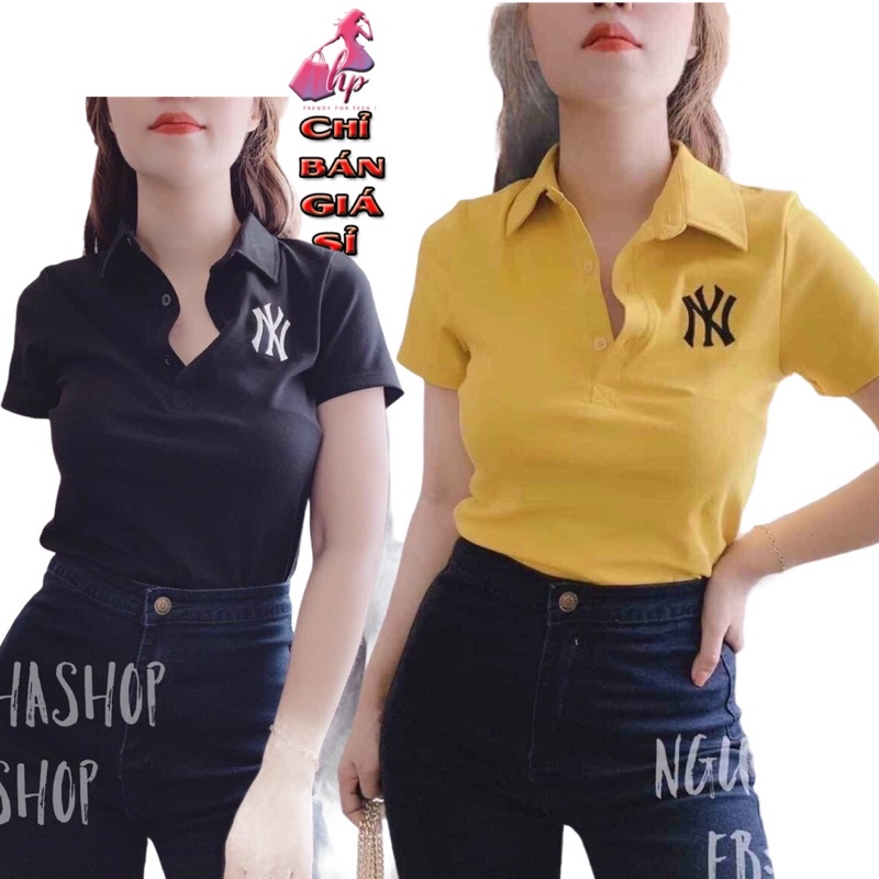 Áo thun nữ ôm body cổ bẻ polo thêu  phong cách hàn quốc cực dễ thương mẫu mới thời trang 2021