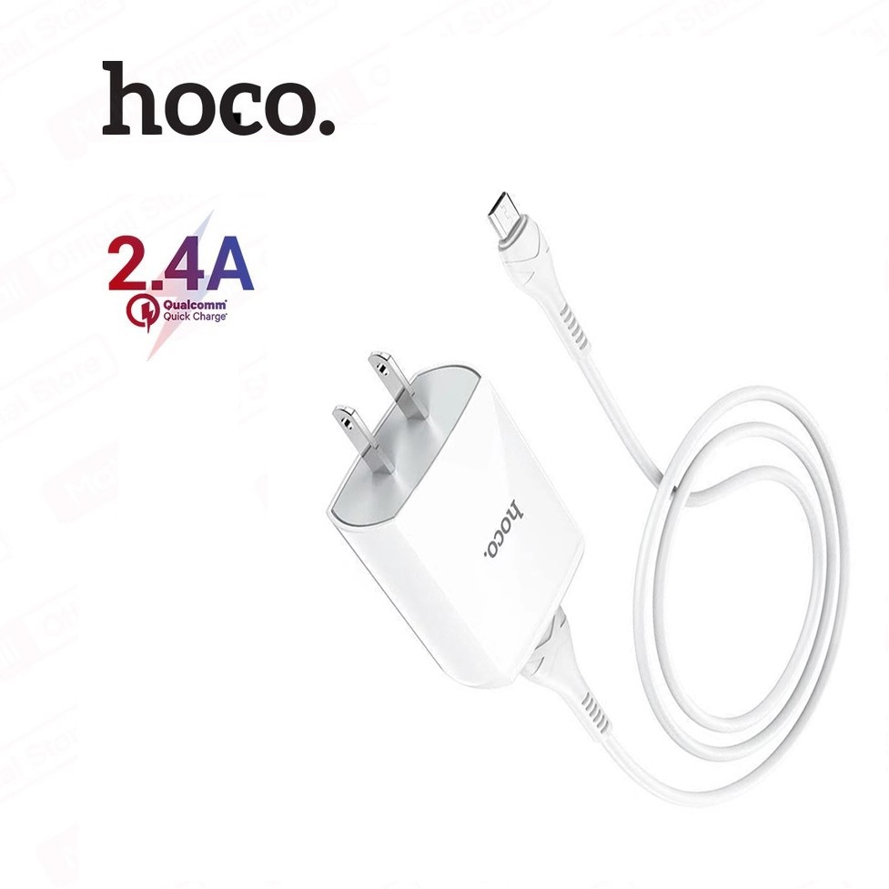 Củ kèm cáp sạc Hoco DC13 chân Micro USB sạc nhanh 2.4A tương thích với nhiều dòng điện thoại,chân cắm dẹt tiêu chuẩn