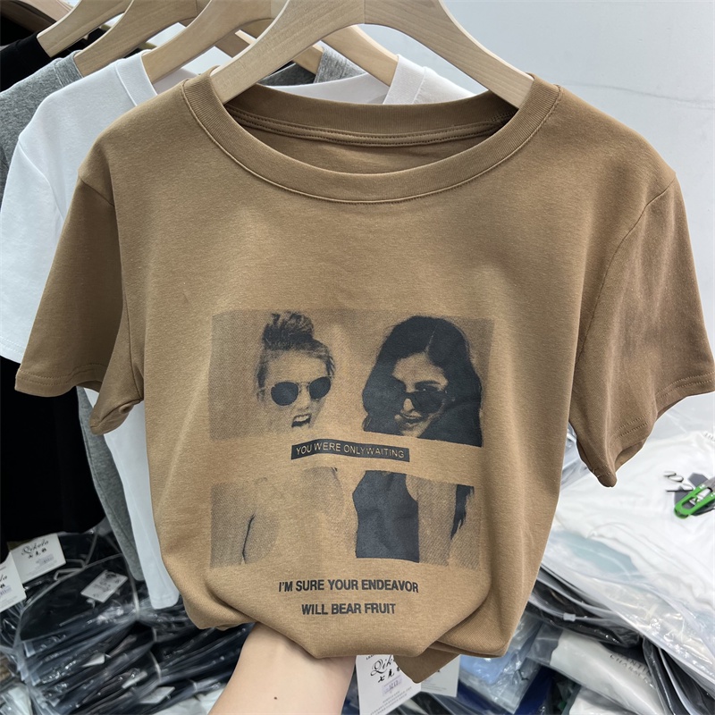 NRVP Áo thun cotton tay ngắn cổ tròn thời trang mùa hè phong cách Hàn Quốc cho nữ