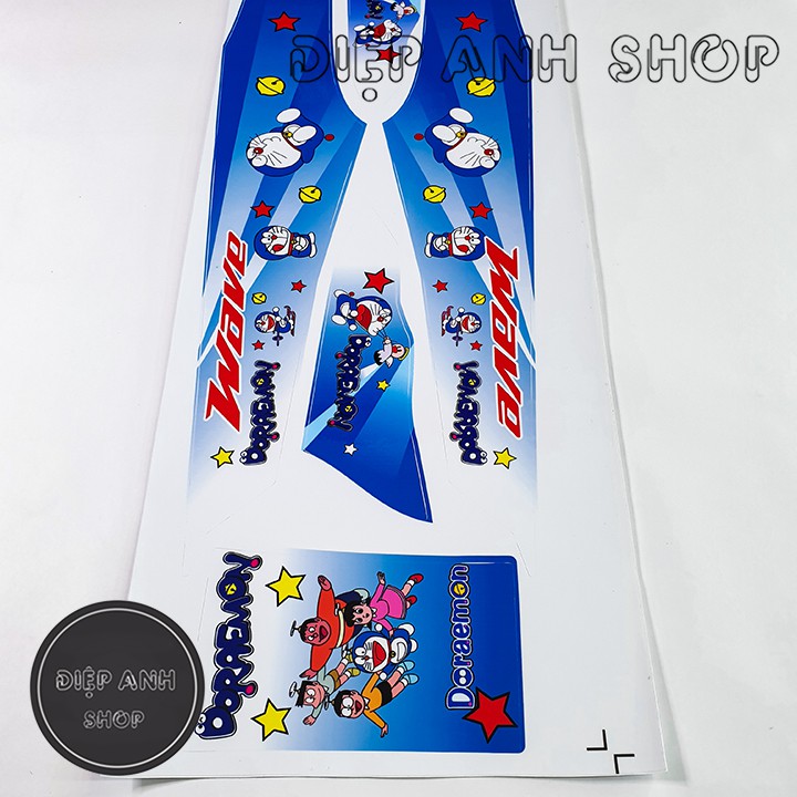 Tem xe Wave Alpha 110 DORAEMON Trắng Xanh Dương   - Tem Wave chế