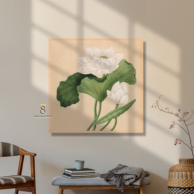 Tranh Canvas | Sen Trắng 1FSLOTU005 | Tranh Căng Khung Cao Cấp | Tặng Kèm Đinh Đa Năng