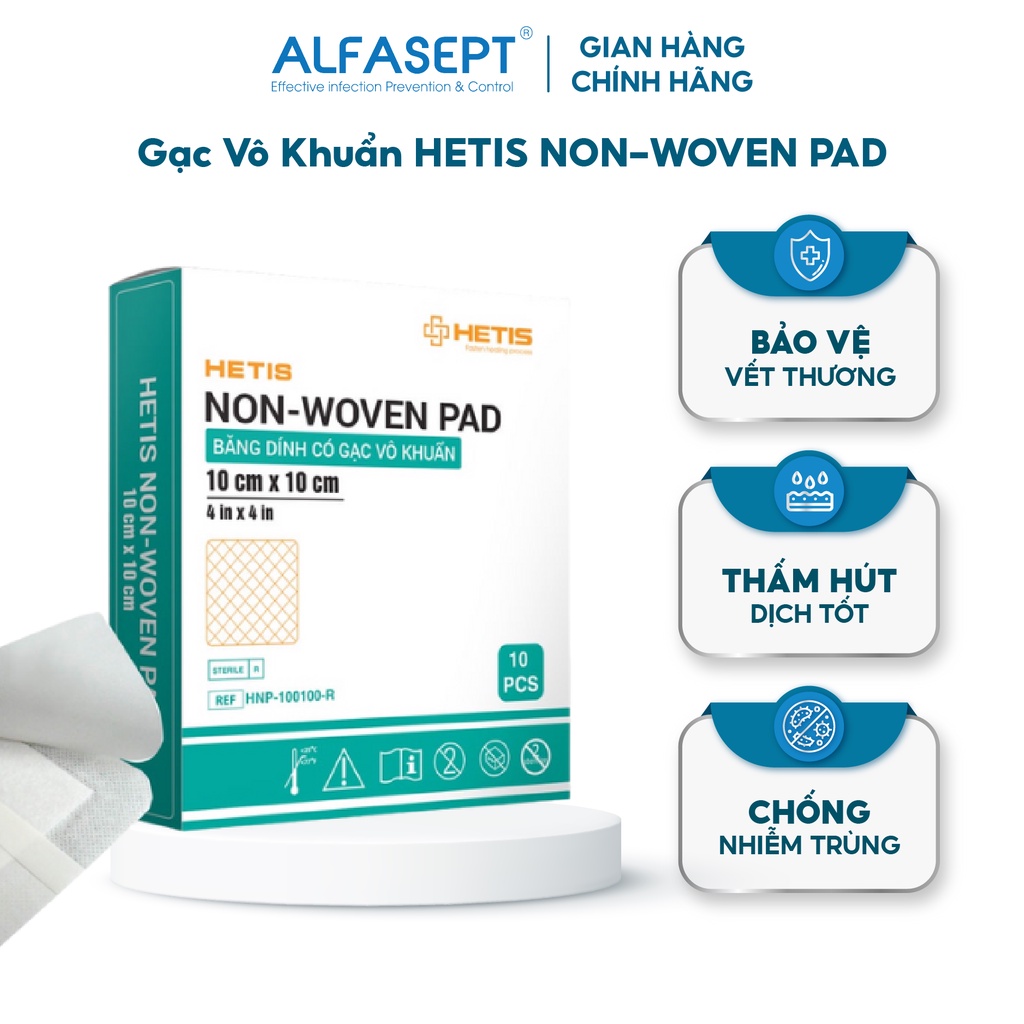 Hộp 25 Miếng Băng Dính Có Gạc Vô Khuẩn HETIS NON-WOVEN PAD Giúp Bảo Vệ Vết Thương Khỏi Vi Sinh Vật