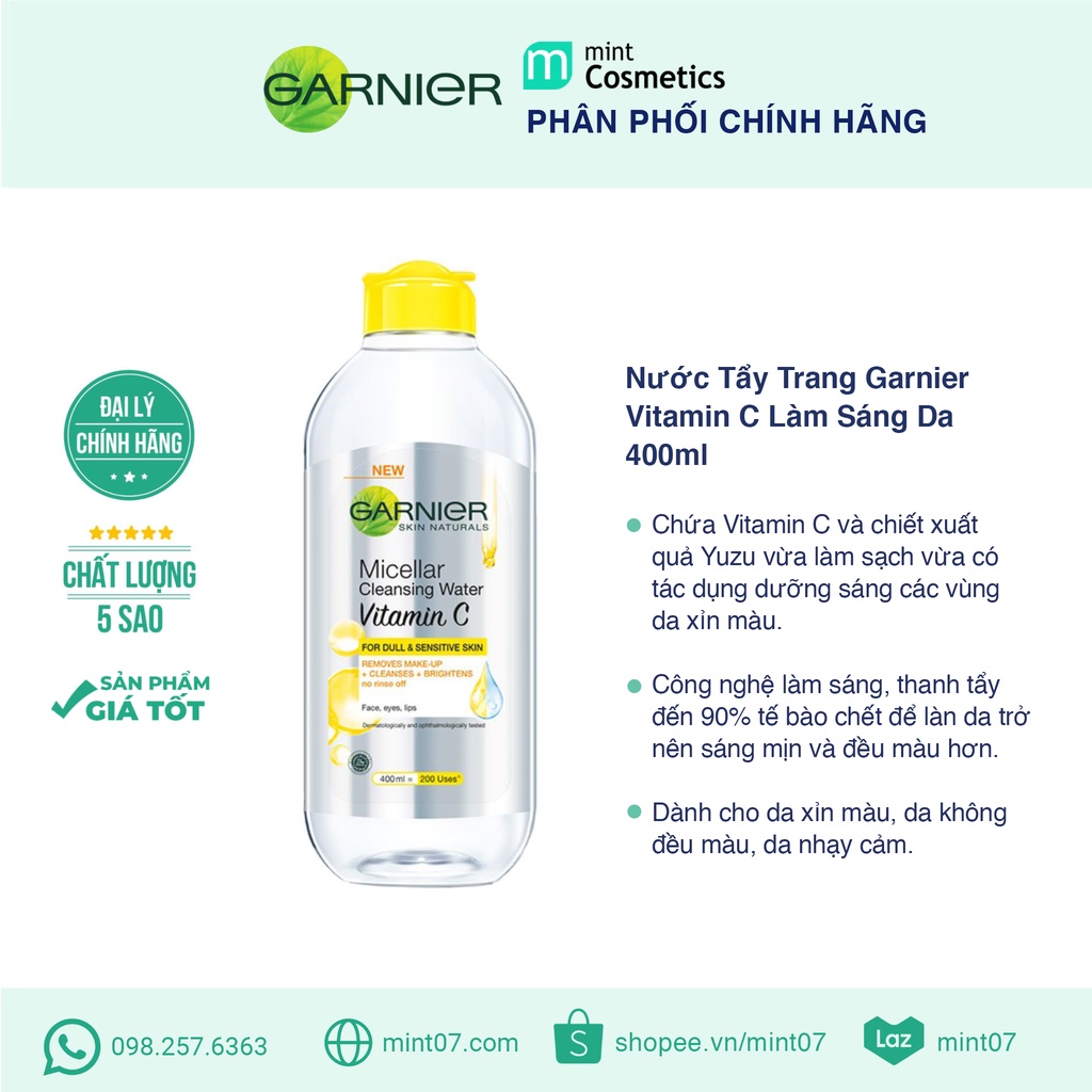 Tẩy trang Garnier Micellar Cleansing Water Vitamin C