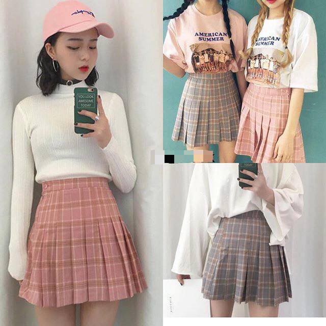 Váy Chân Váy Tennis Skirt Caro Korea kẻ