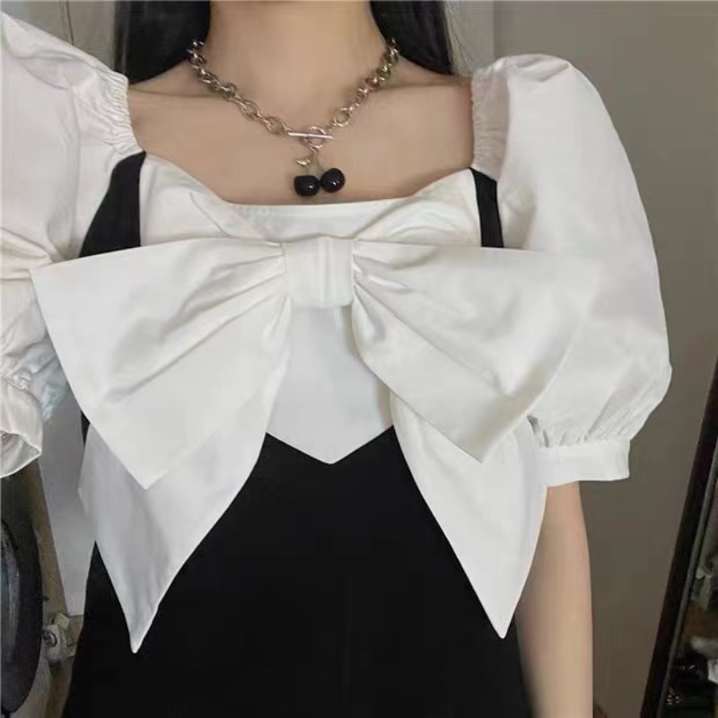 Đầm Tay Phồng Ngắn Cổ Vuông Dáng Rộng Phong Cách Pháp Retro Thời Trang Cho Nữ
