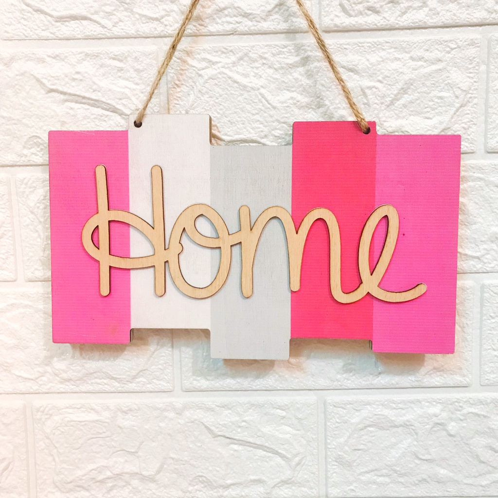 Bảng gỗ trang trí Ohay – Home hồng(Tặng móc dán + móc đinh)