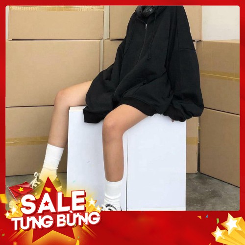 -HÀNG NHẬP KHẨU Áo Khoác Hoodie Nỉ Ngoại Unisex 🌸 Phông thun dài tay bồng khóa kéo có mũ ulzzang màu Đen | Xám nam nữ
