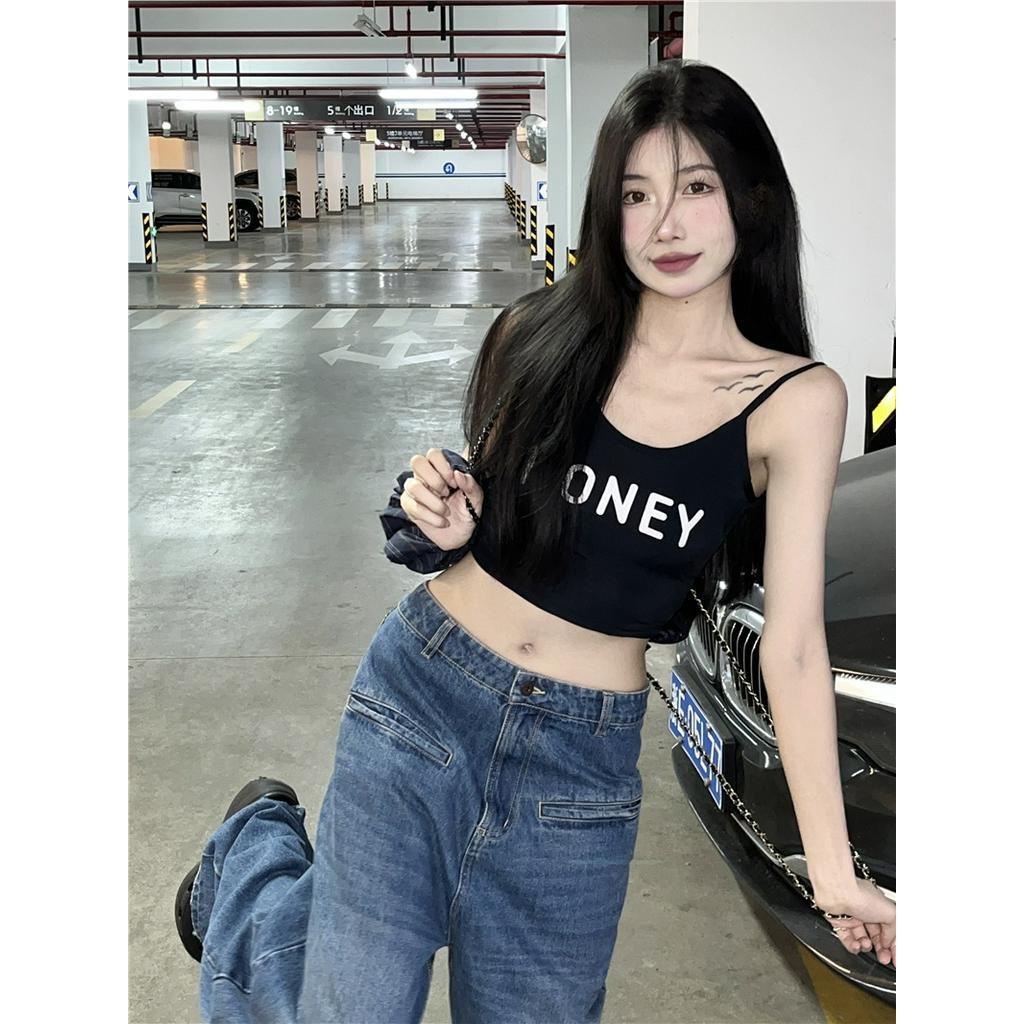 Áo Hai Dây Dáng Ngắn Có Đệm Ngực In Chữ Phong Cách Mới Mùa Hè 63254