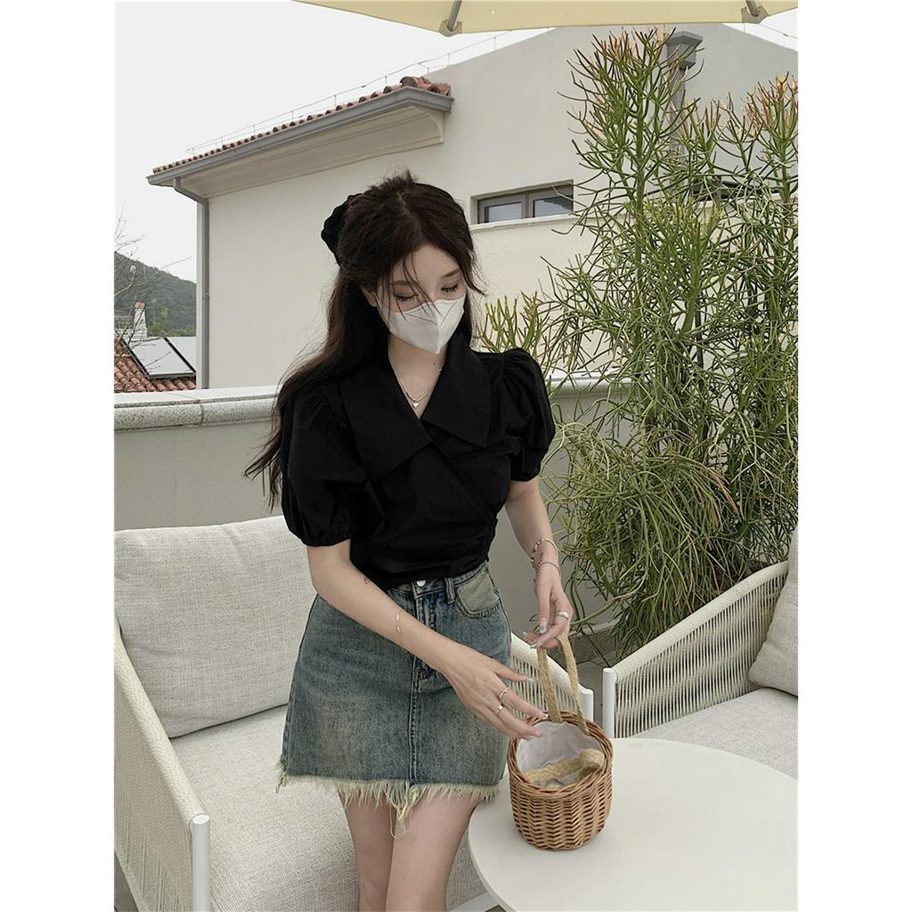 「 WELOVE1 」Áo Croptop Ngắn Tay Cổ Chữ V Thời Trang Mùa Hè Dành Cho Nữ