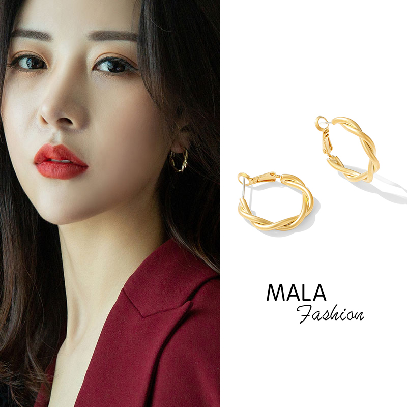 Khuyên tai hình tròn bằng bạc S925 màu vàng/bạc thời trang Nam Hàn