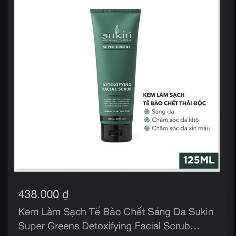Kem tẩy tế bào chết thanh lọc detox da Sukin Super Greens Detoxifying Facial Scrub