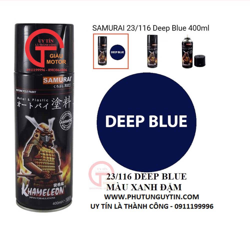 116 _ Chai sơn xịt sơn xe máy Samurai  23/116 màu xanh đậm  _ Deep Blue  uy tín, giao hàng nhanh, giá rẻ