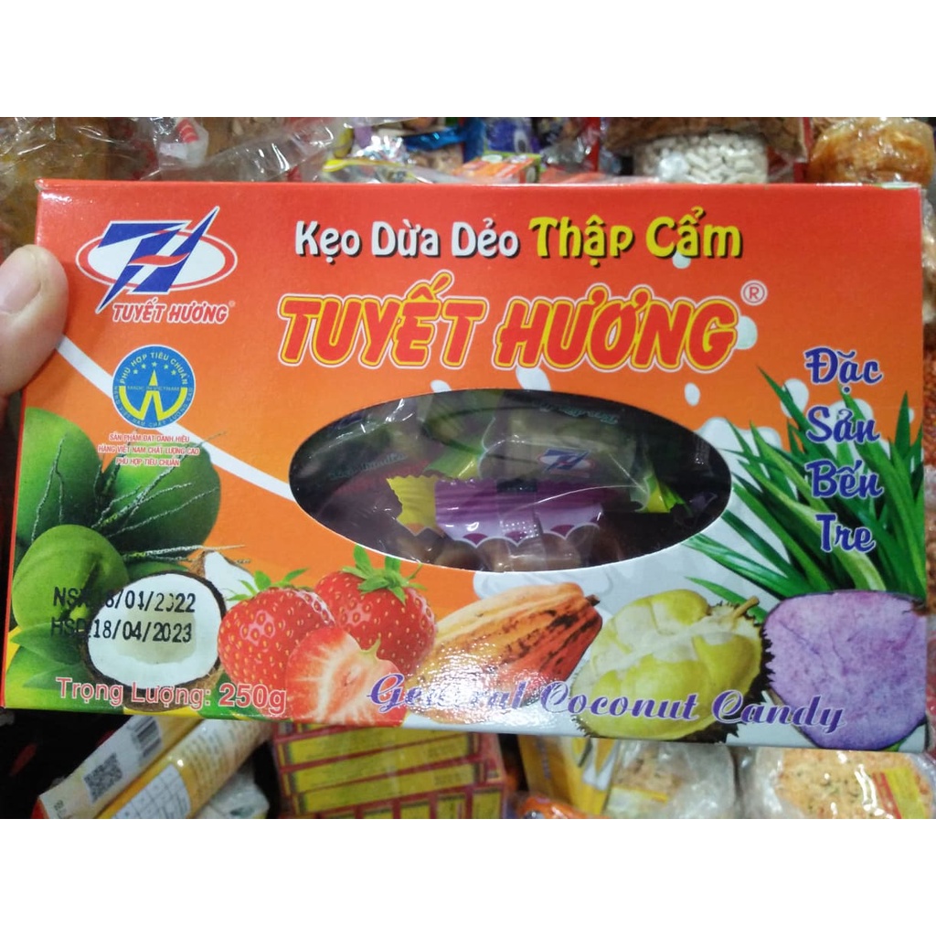 KẸO DỪA DẺO THẬP CẨM TUYẾT HƯƠNG ĐẶC BIỆT 5 VỊ - hộp 250gr