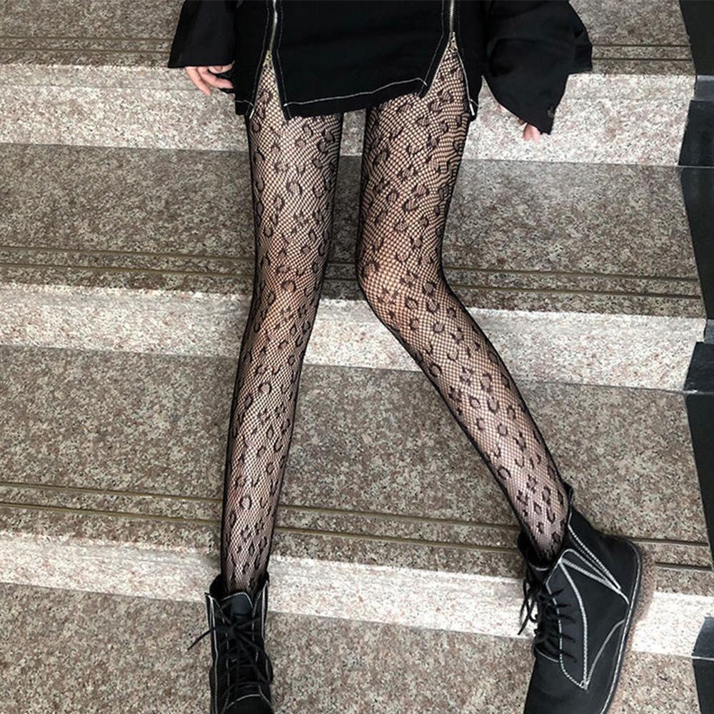 Qqmall Quần Tất Lưới Jacquard Họa Tiết Da Báo Rỗng Gợi Cảm Thời Trang Cổ Điển