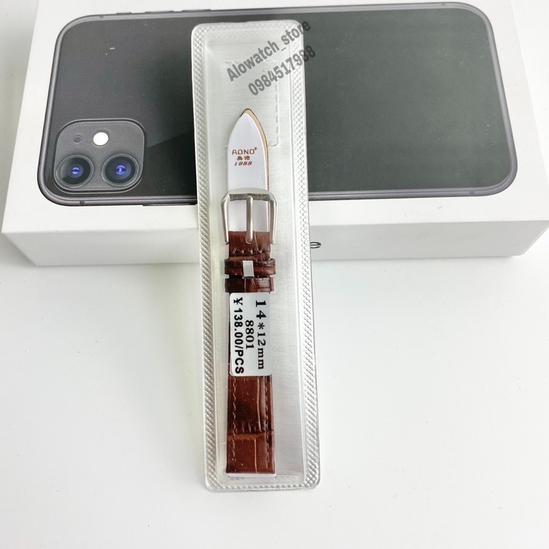 Dây da đồng hồ nam nữ Vân cá sấu có hộp đủ size 12mm > 24mm