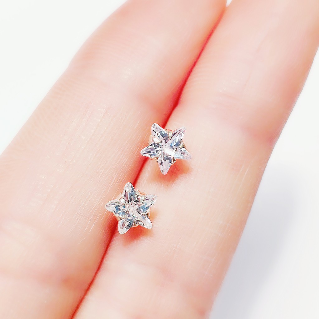 Bông tai bạc bông tai đính đá sao size 4,5li Van Jewelry V10639