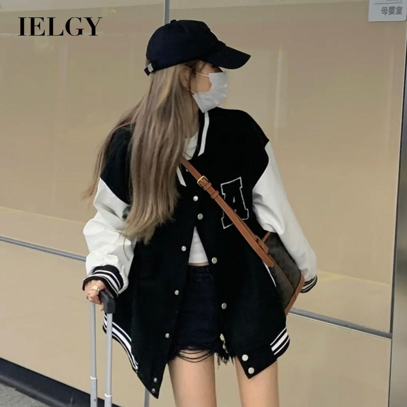 IELGY  Áo Khoác Bóng Chày Dáng Rộng Phong Cách Hàn Quốc Cho Nữ