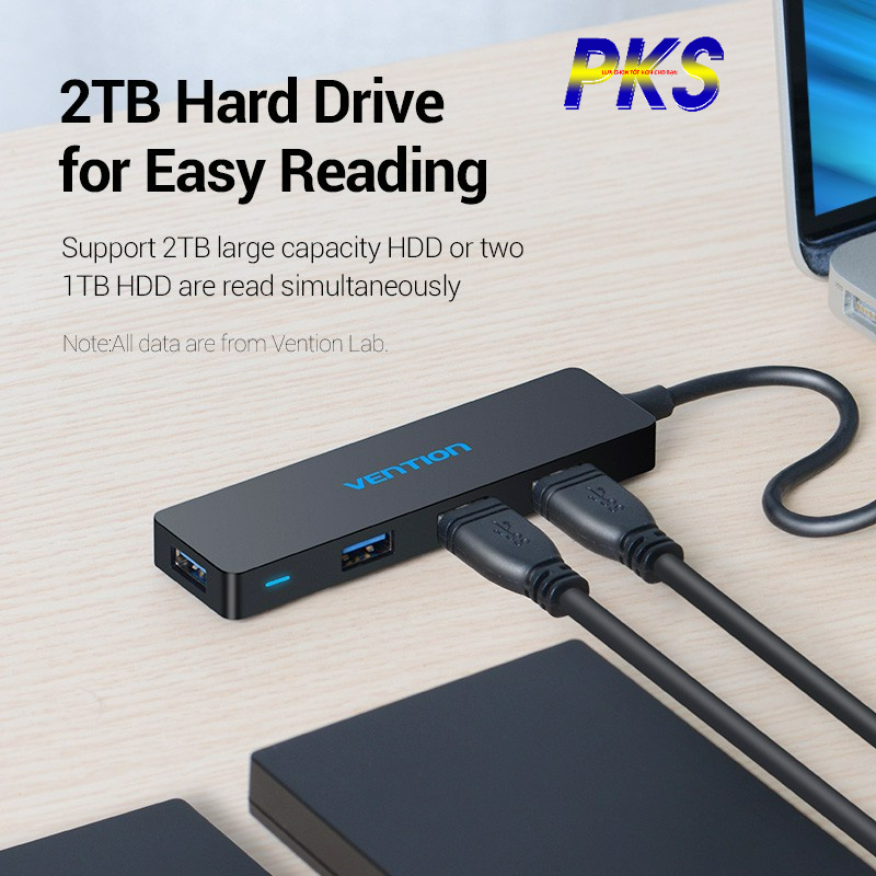 Bộ chia 4 cổng HUB USB 3.0 dài 1m tốc độ cao hỗ trợ nguồn Micro USB chính hãng VENTION CHLBF