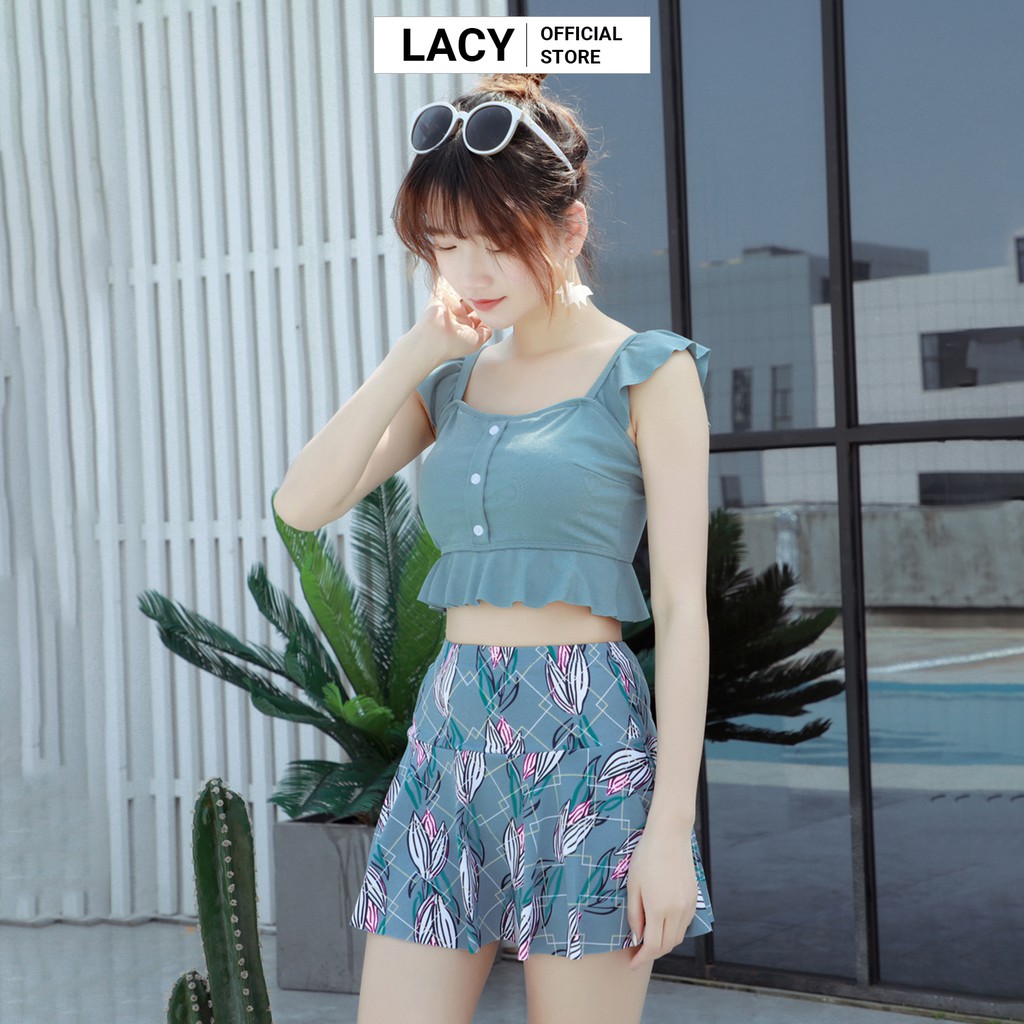 Bikini Nữ 2 Mảnh Mặc Đi Bơi Mùa hè Áo 2 Dây Có Đệm Ngực Chân Váy Cạp Cao Che Khuyết Điểm Có Quần Đùi B119 LACY
