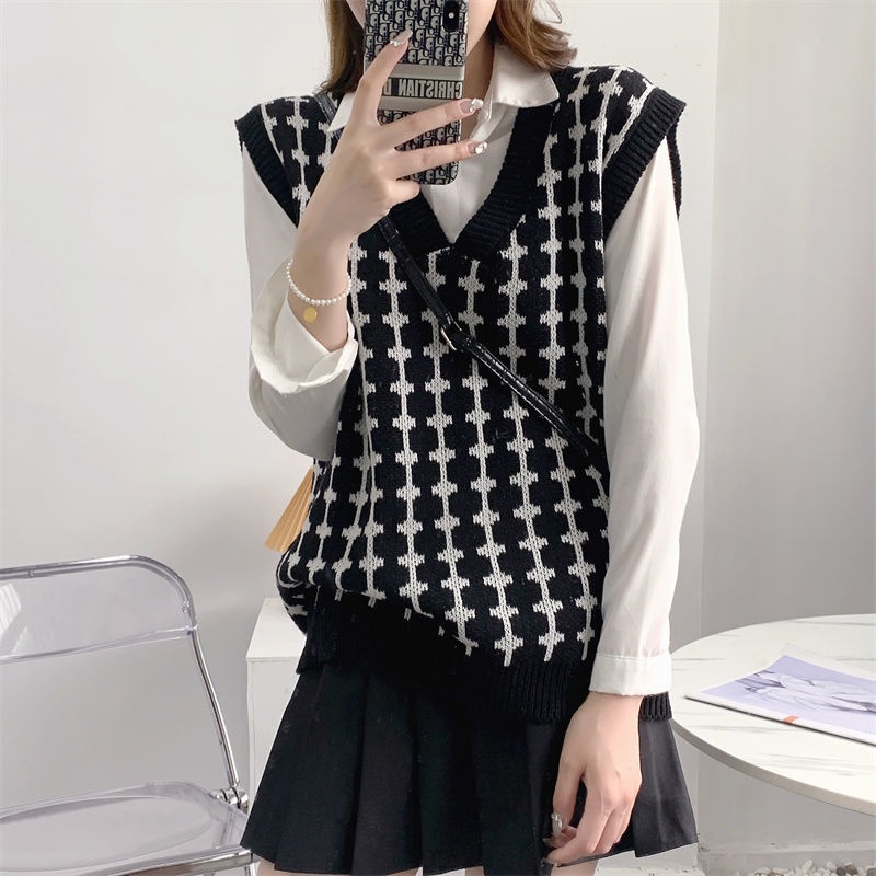 Áo Sweater Dệt Kim Sát Nách In Họa Tiết Kiểu Retro Thời Trang Mùa Thu