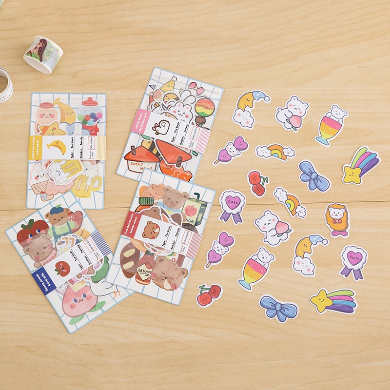 Set 20 sticker/ hình dán dễ thương trang trí sổ, điện thoại phong cách Hàn Quốc