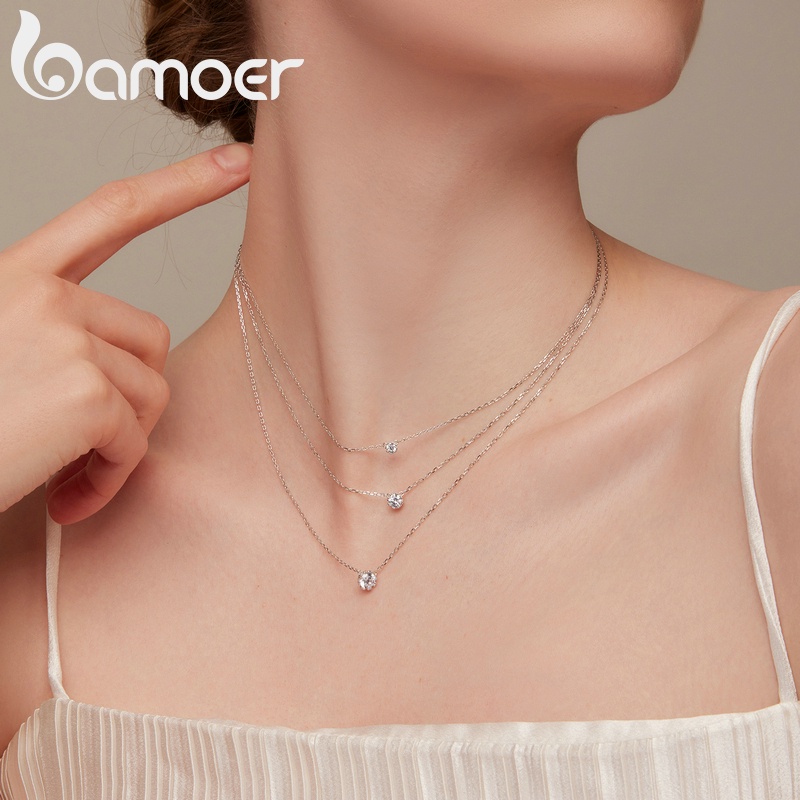 Vòng cổ BAMOER bạc 925 đính kim cương sang trọng thời trang cho nữ