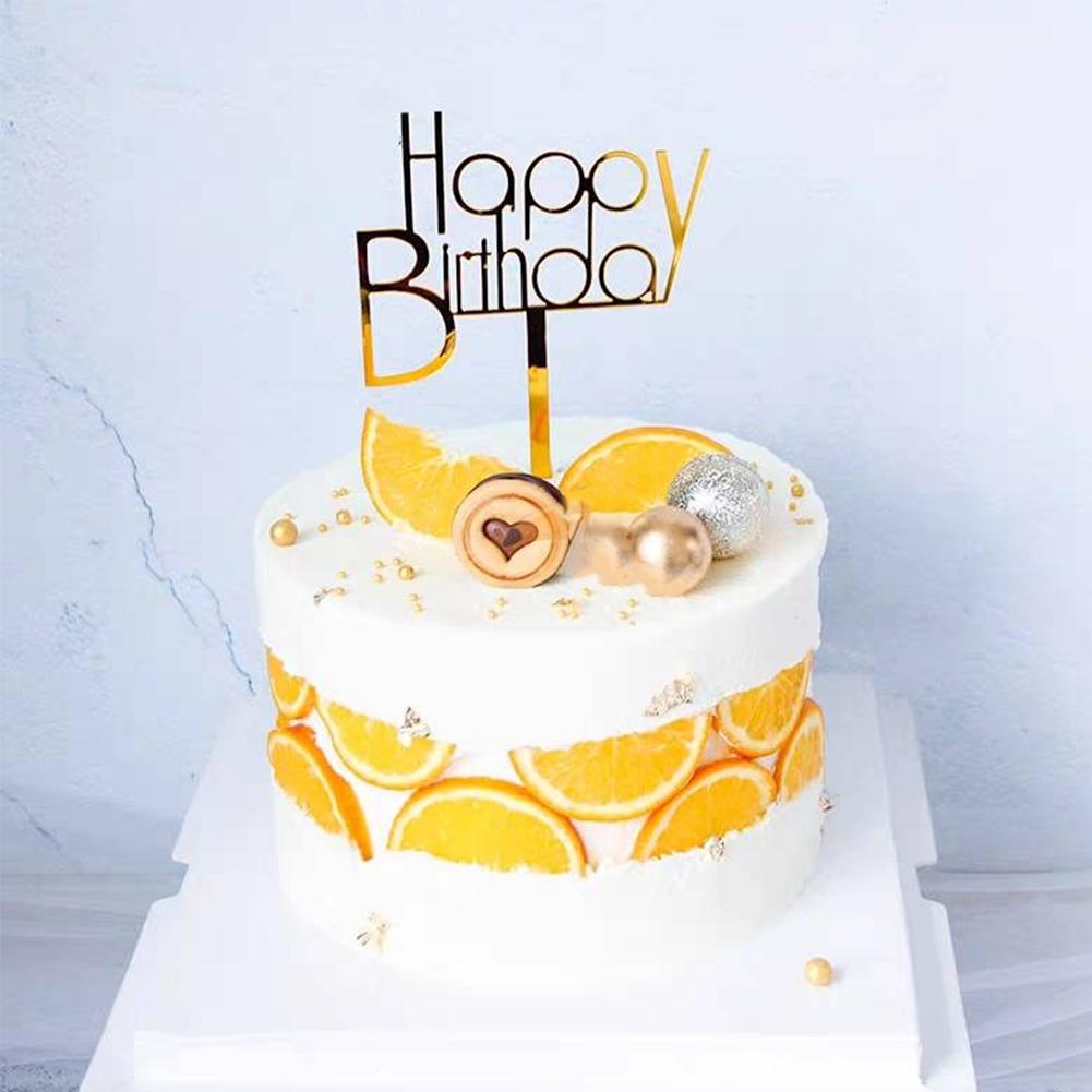 Phụ Kiện Cắm Trang Trí Bánh Kem Sinh Nhật Bằng Acrylic Hình Chữ Happy Birthday Màu Vàng/Bạc/Đen Cổ Điển