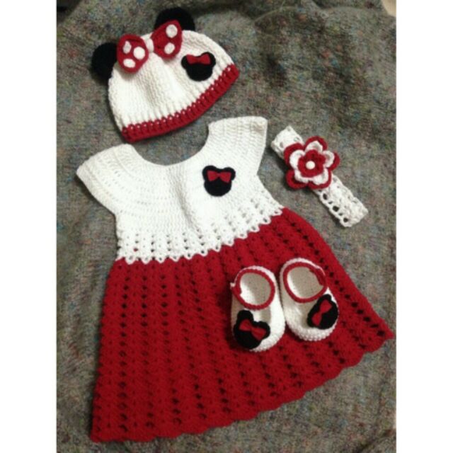 Set váy nón giày băng đô len cho bé