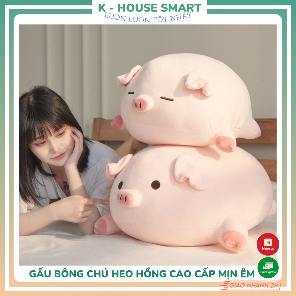 Gấu bông chú heo lợn con 80cm - 1m, thú nhồi bông heo hồng béo to đáng yêu cho bé bạn gái K-House Smart