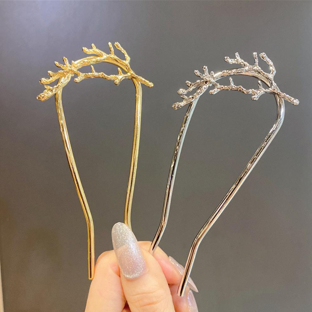 Trâm Cài Tóc Chữ U Đính Đá Hình Nơ Bằng Kim Loại Thời Trang Dành Cho Nữ S9B4