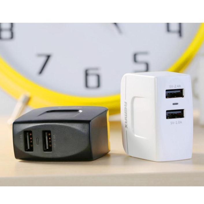 Cốc sạc Remax 3.4A 2 cổng USB gồm 1 cổng 2.4A và 1 cổng 1.0A phích cắm gập tiện lợi