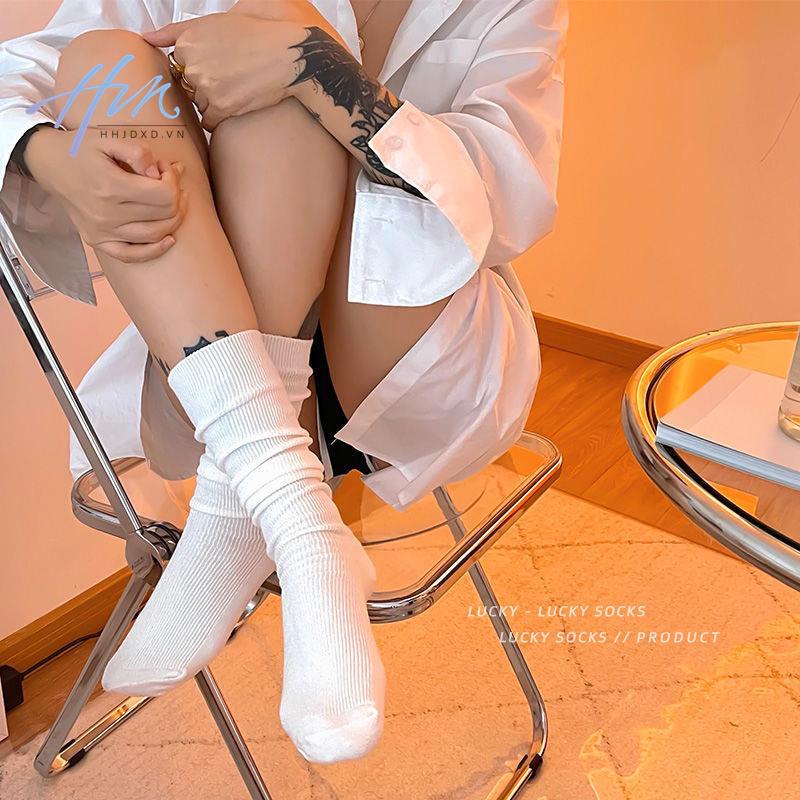 Vớ Cổ Cao Thoáng Khí Màu Trơn Đơn Giản Dễ Phối Đồ