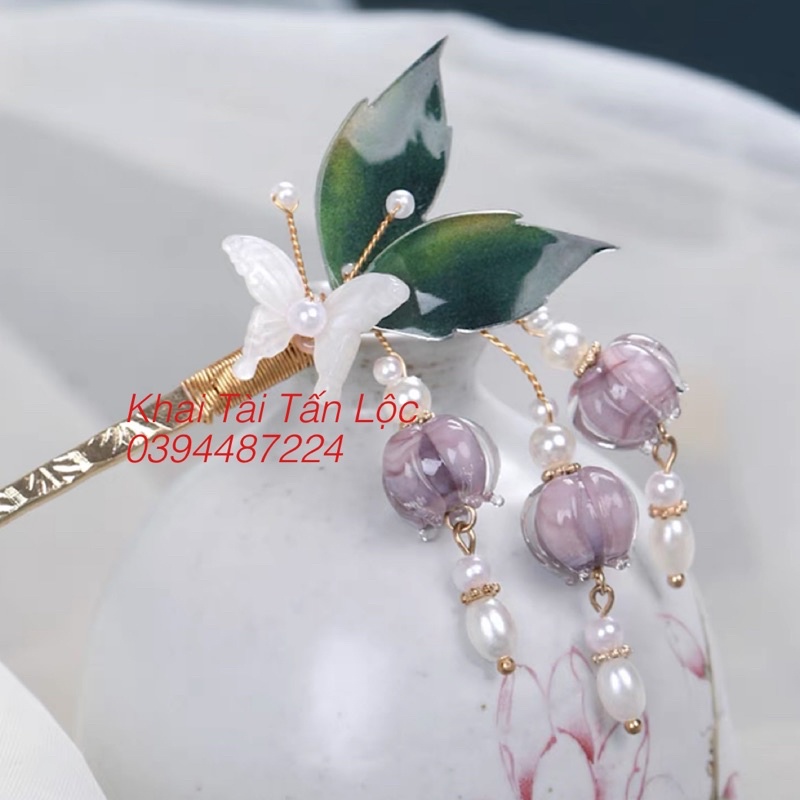 Trâm cài tóc hoa Lan chuông cổ trang có hộp đựng